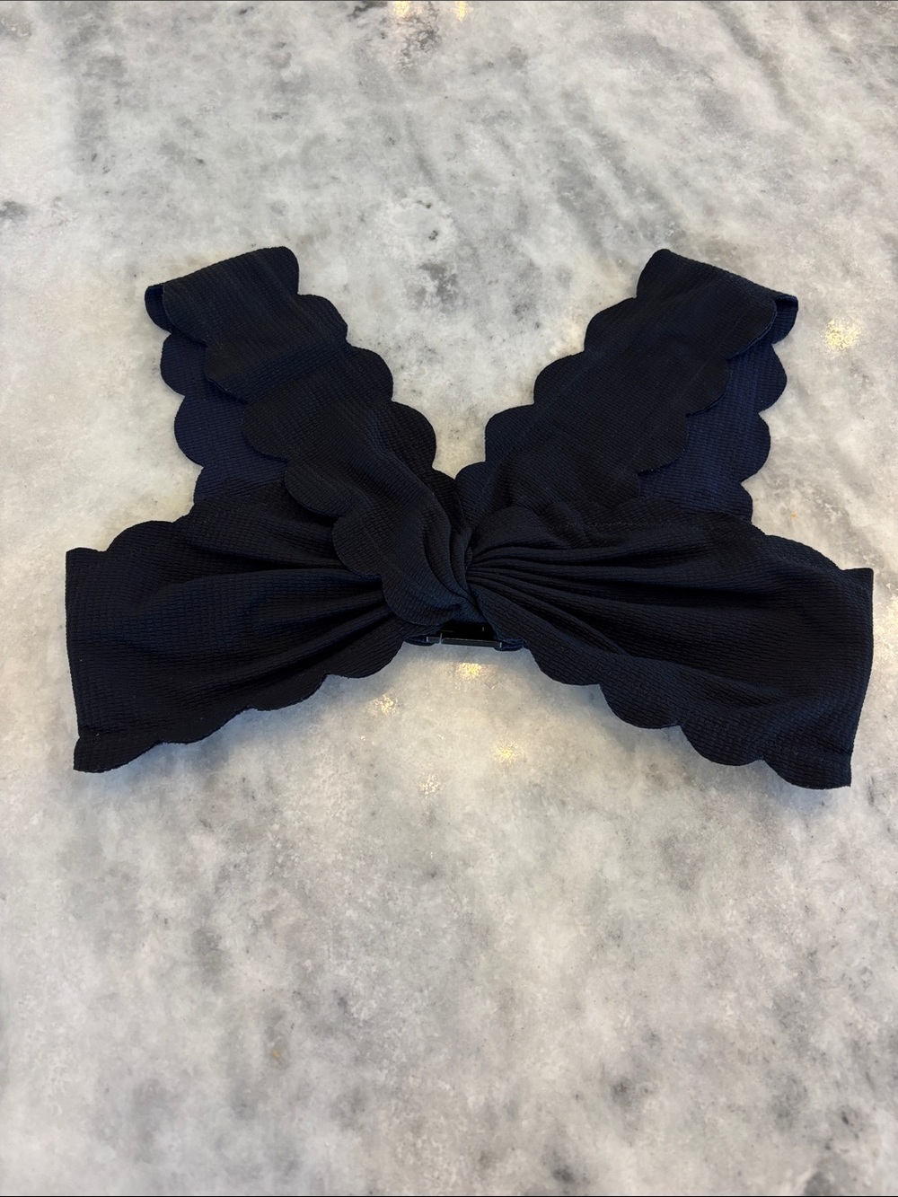 Marysia Scalloped Knot Front Black Crop Top - Picture 3 of 7